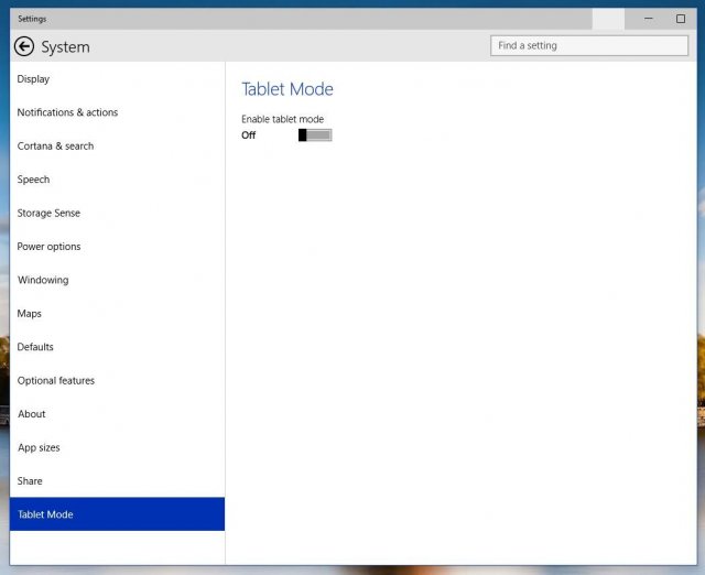 Находим режим Continuum в Windows 10 TP Build 9926