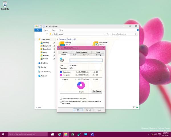 В Windows 10 обновлён индикатор дискового пространства