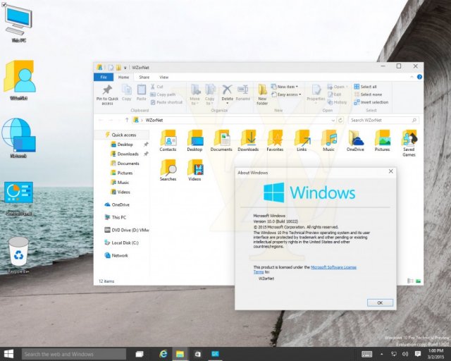 Новые скриншоты сборки Windows 10 Pro TP Build 10022 на английском языке