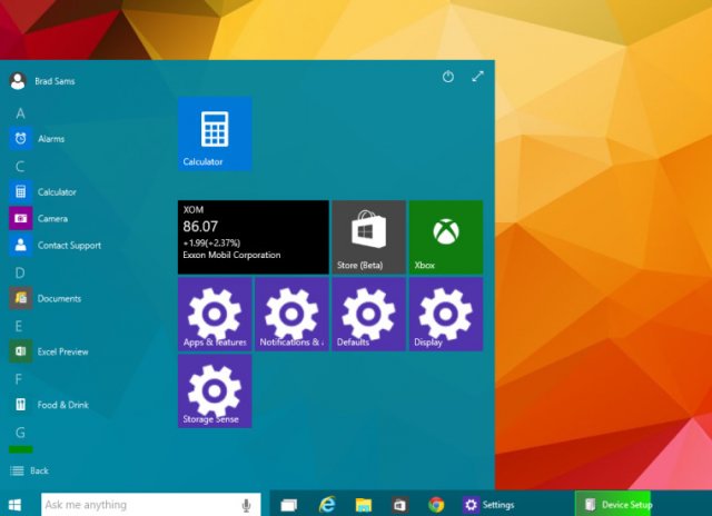 Windows 10 Build 10041 позволяет прикреплять настройки в меню Пуск