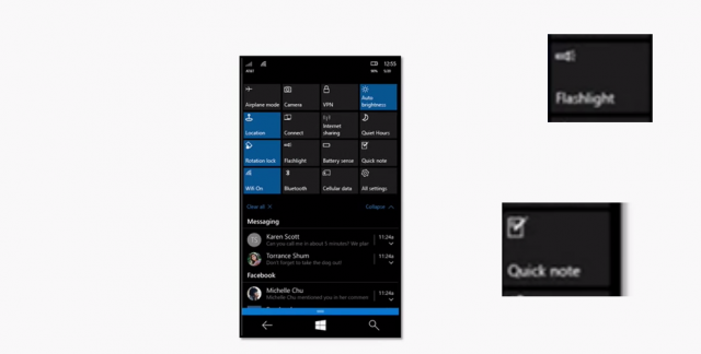 Windows 10 for Phones добавит в Центр действий несколько новых переключателей