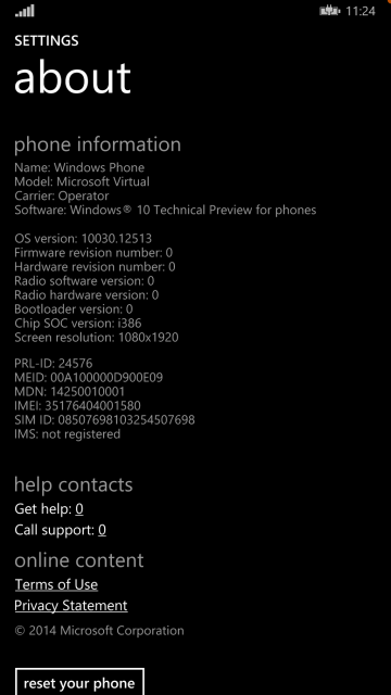 Cкриншоты сборки Windows 10 for Phones Build 10030.12513