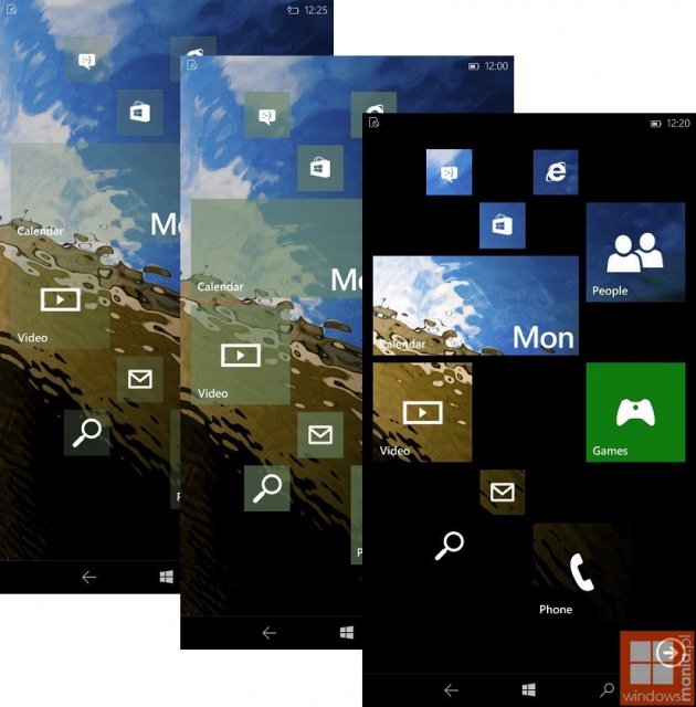 Три вида прозрачности плиток в Windows 10 for Phones