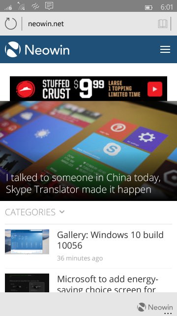 Браузер Spartan в Windows 10 for Phones Build 10051