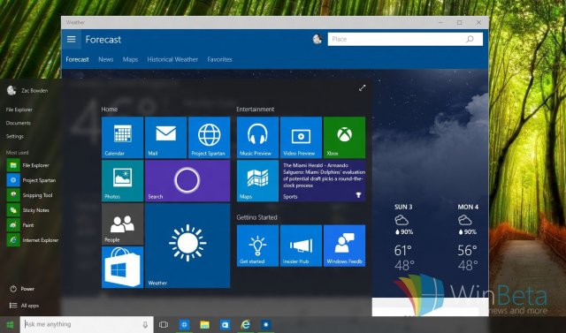 Windows 10: эффект размытия  вернётся на Панель задач и в меню Пуск