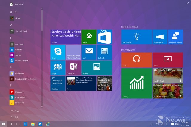 Множество изображений сборки Windows 10 Build 10074