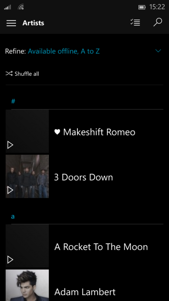 Скриншоты приложения Music Preview в Windows 10 Mobile Build 10080