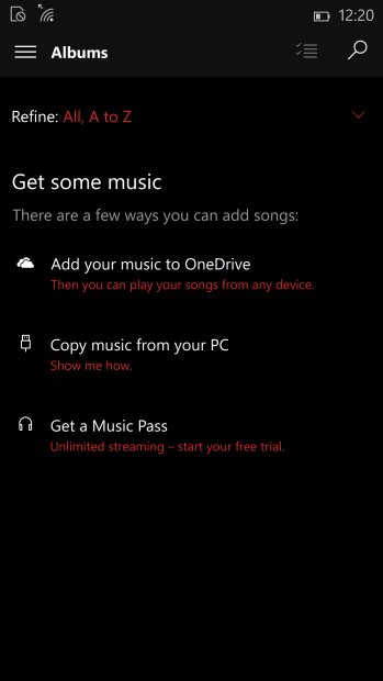 Скриншоты приложения Music Preview в Windows 10 Mobile Build 10080