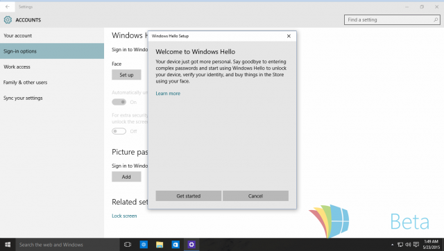 Windows 10 Build 10125: Windows Hello