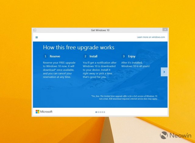 Скриншоты приложения предзаказа Windows 10 и его удаление