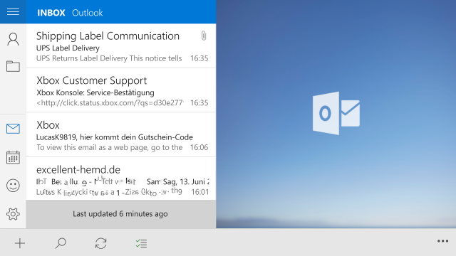 Скриншоты приложений Почта и Календарь в Windows 10 Mobile и Windows 10 после обновления