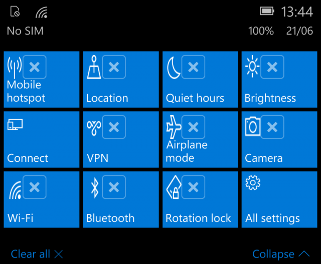 Сборка Windows 10 Mobile Build 10136 включает в себя новый жест для открытия всех переключателей в Центре действий