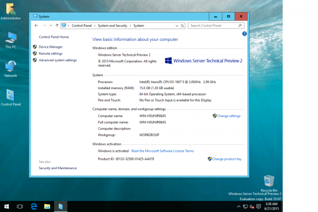 Скриншоты графического режима Windows 10 Server TP 2 Build 10147 