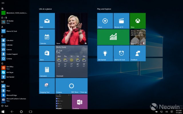 Скриншоты сборки Windows 10 Build 10159