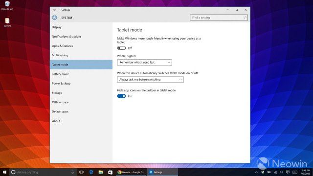 Ещё один комплект скриншотов сборки Windows 10 Build 10163
