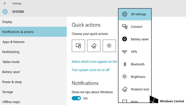 Как изменить четыре первые кнопки Центра действий в Windows 10