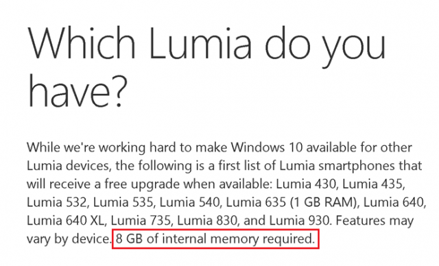 Смартфоны с 4 Гб встроенной памяти могут не получить Windows 10 Mobile [обновлено 1]