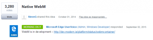 Microsoft работает над добавлением формата WebM в браузер Microsoft Edge 