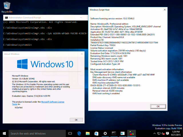 Скриншоты партнёрской сборки Windows 10 Build 10546