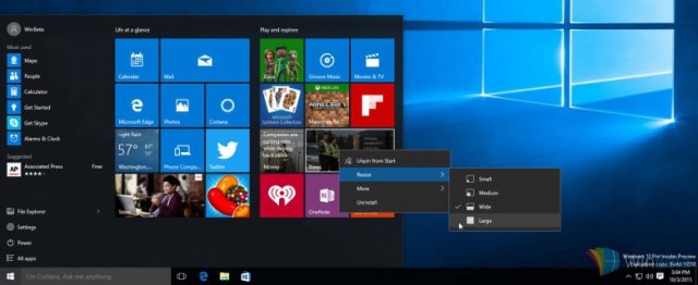 Сборка Windows 10 Build 10558 включает в себя новое контекстное меню для Пуска 