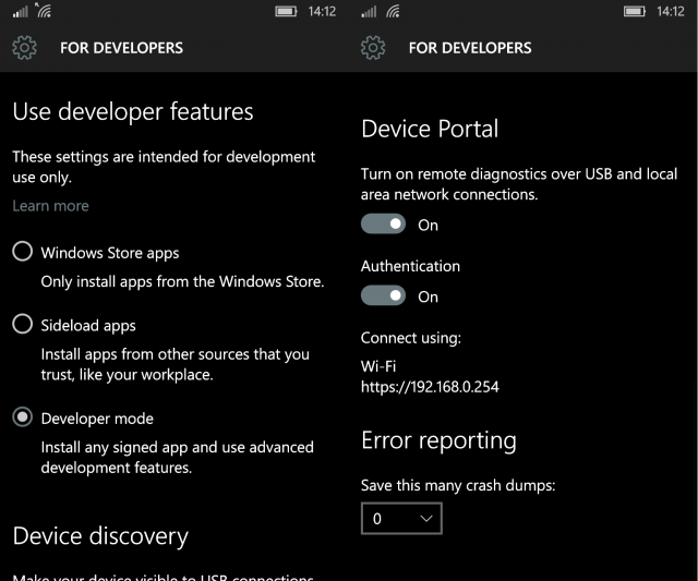 В последних сборках Windows 10 Mobile появился режим Device Portal