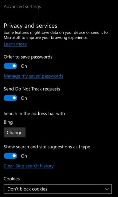 Пользователи Windows 10 Mobile смогут изменять поисковую систему по умолчанию в Microsoft Edge