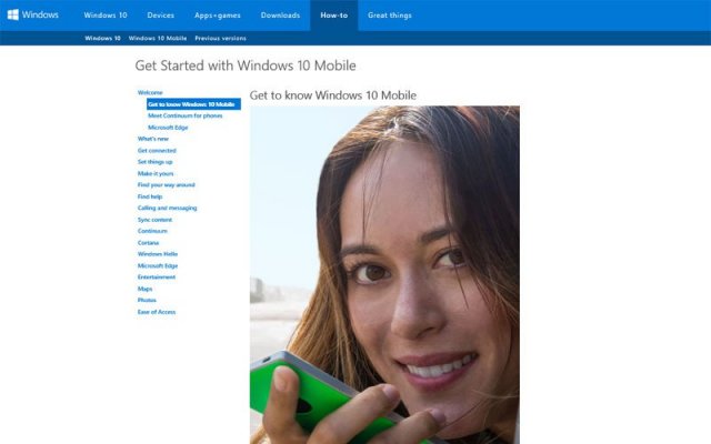 Компания Microsoft открыла справочный сайт для  Windows 10 Mobile