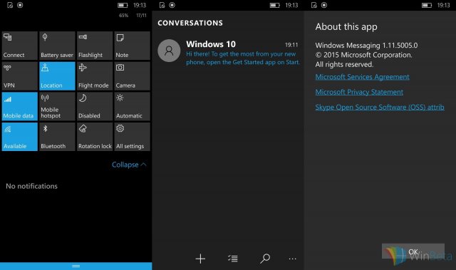 Скриншоты сборки Windows 10 Mobile Build 10586.11
