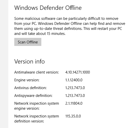 Windows Defender получил автономный режим сканирования в сборке Windows 10 Build 14271