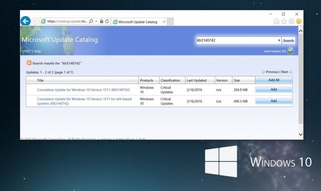 Microsoft выпустила обновление для Windows 10 Version 1511