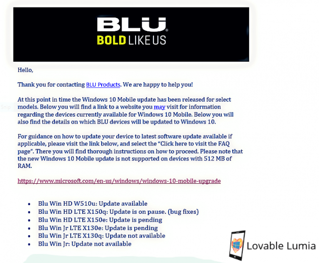 Компания Blu предоставила список устройств, которые получат Windows 10 Mobile