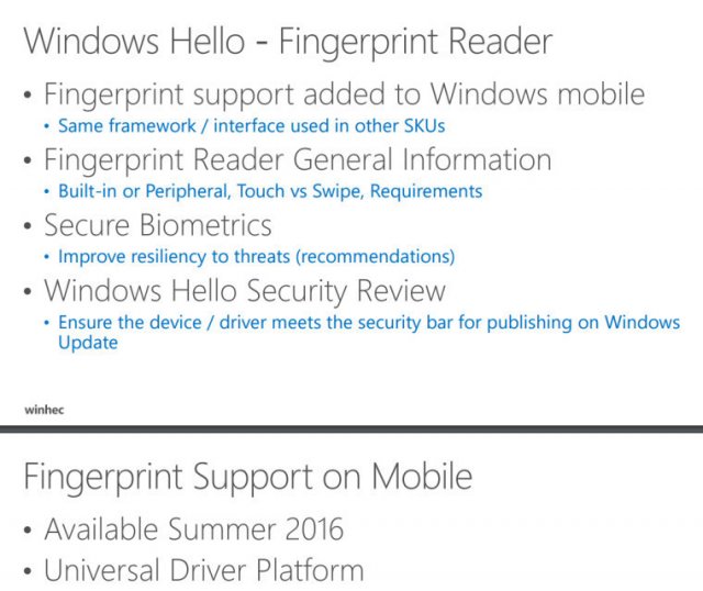  Поддержка отпечатков пальцев появится  в Windows 10 Mobile Anniversary Update 