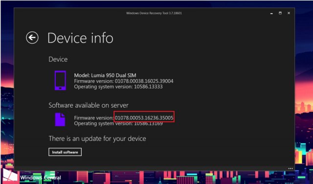 Смартфон Lumia 950 Dual Sim получил новую версию прошивки через Windows Device Recovery Tool