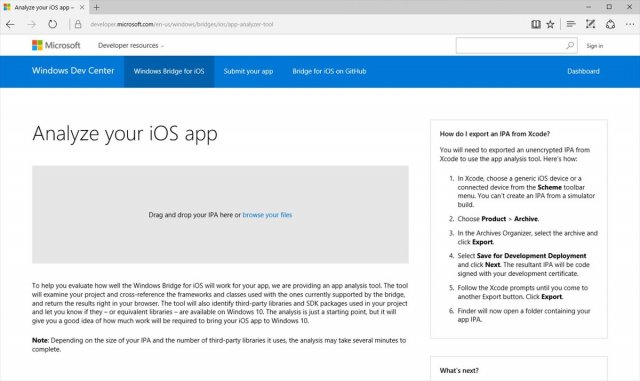 Windows Bridge for iOS: Microsoft выпустила инструмент iOS App Analysis Tool