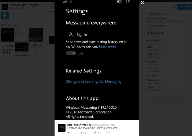 Windows 10 Mobile: Функция «Messaging Everywhere»  была замечена во внутренней сборке Redstone 2