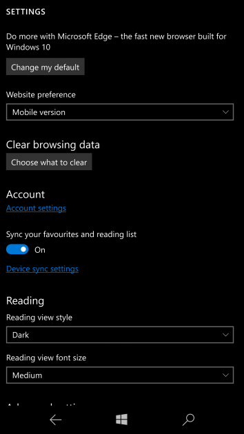 Настройка для изменения браузера по умолчанию замечена в Windows 10 Mobile Build 14946