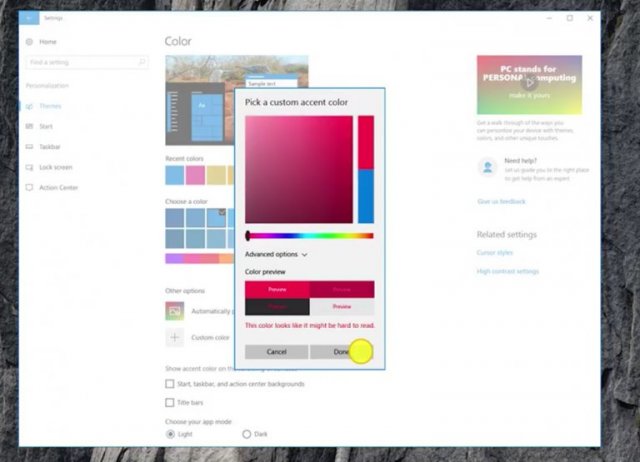 Windows 10 Creators Update позволит выбрать пользовательский цветовой акцент