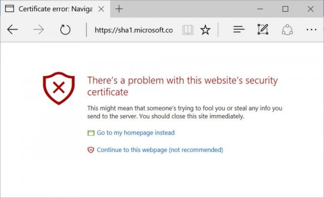 Microsoft Edge и IE11 будут блокировать веб-сайты с сертификатом SHA-1
