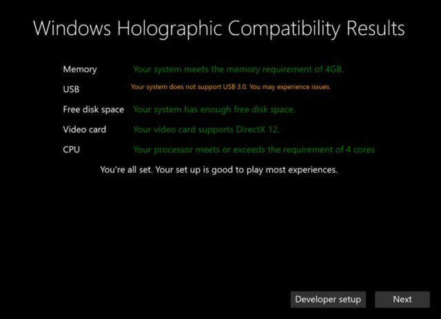 Минимальные системные требования Windows Holographic для ПК 
