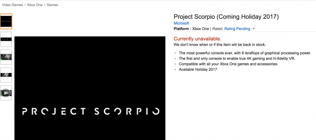 Project Scorpio появилась на Amazon