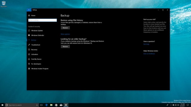 Microsoft может удалить функцию File History в Windows 10 Fall Creators Update