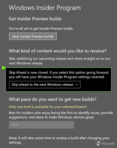 Microsoft закрыла доступ к кольцу Skip Ahead
