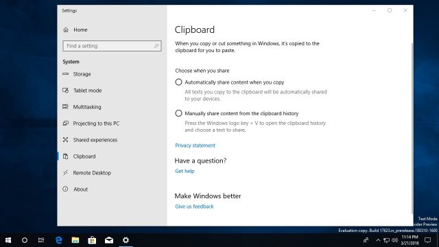 Функция Cloud Clipboard появится в Windows 10 Redstone 5