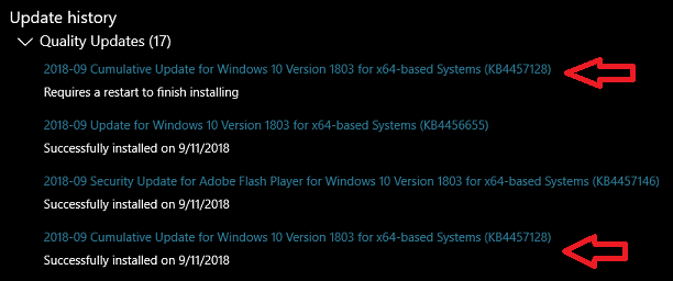 Накопительное обновление KB4457128 устанавливается несколько раз в Windows 10