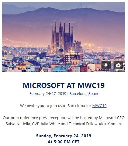 Microsoft рассылает приглашения на пресс-конференцию MWC 2019