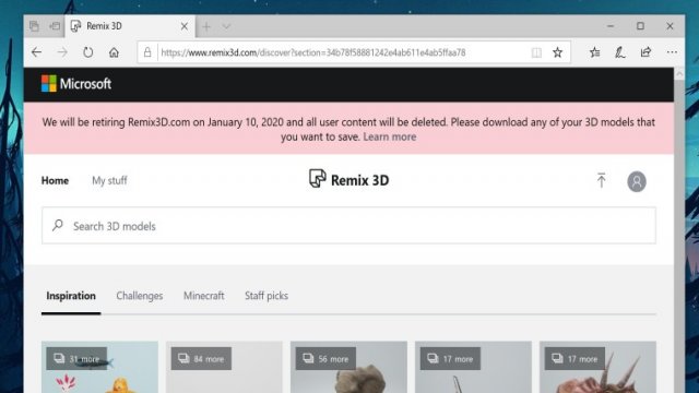 Microsoft закроет Remix3D.com 10 января 2020 года