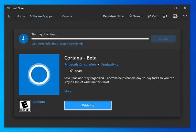 Приложение Cortana – Beta доступно для инсайдеров кольца Fast