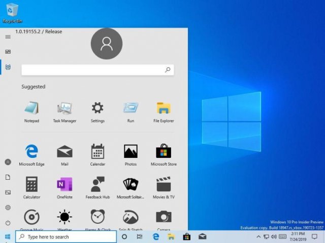 Сборка Windows 10 Build 18947 имеет новое меню Пуск