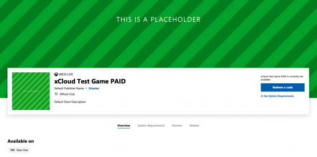 Страница  xCloud Test Game PAID появилась в Microsoft Store