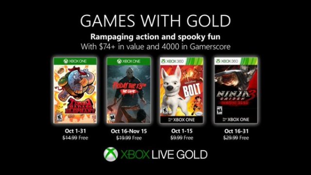 Подписчики Xbox Live Gold получат несколько бесплатных игр в октябре